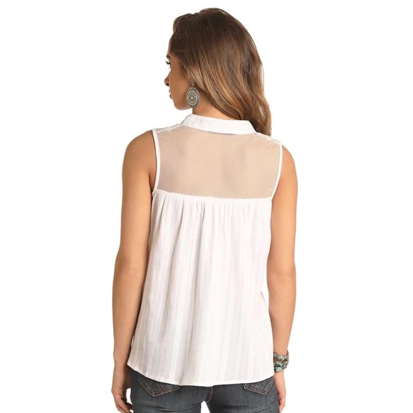 Boho western cowgirl cute embroidered white blouse XL - Picture 2 of 4